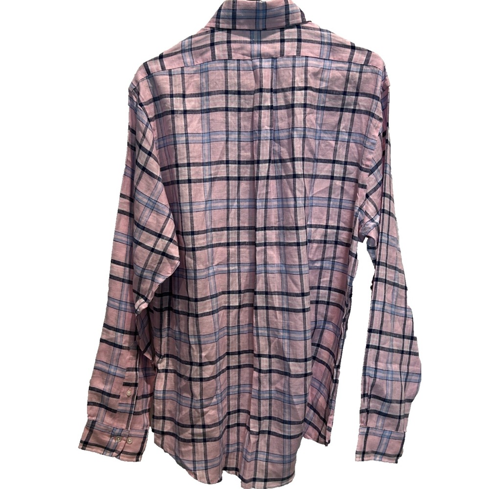 Brooks Brothers Regent 100% Linen Men's Oxford Dress Shirt Large Pink Plaid - Picture 3 of 6